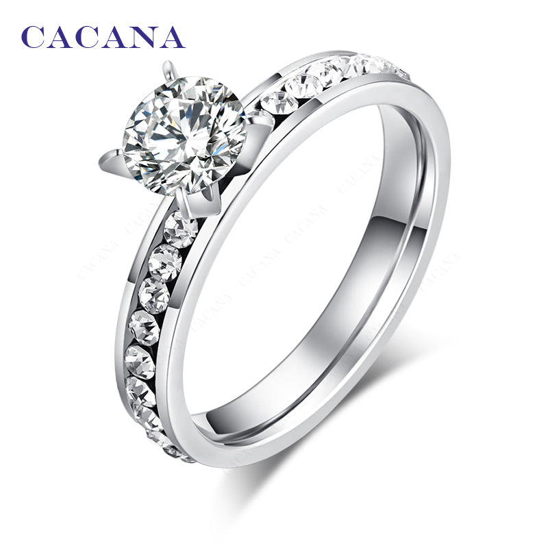 CACANA  Stainless Steel Rings For Women Circle CZ Personalized Custom Fashion Jewelry