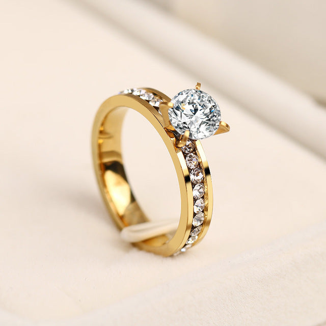 CACANA 女士不锈钢戒指 圆形 CZ 个性化定制时尚珠宝