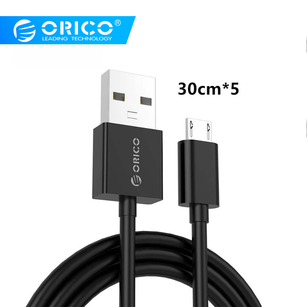 ORICO Micro USB 2.0 充电数据 USB 线 智能手机充电线 30cm*5 - 黑色/白色 适用于 redmi k20 pro